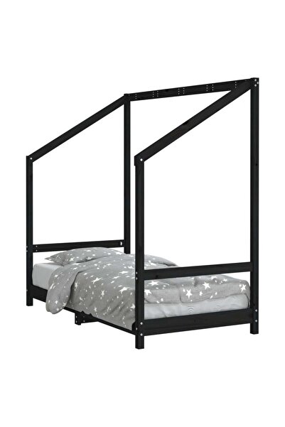 vidaxl Cadru de pat pentru copii, negru, 80x160 cm, lemn masiv de pin