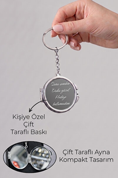 Giftino Kişiye Özel Metal Aynalı Silver Daire Anahtarlık - Sana Senden Daha G...