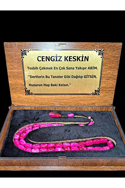 ARSİN TESBİH & AKSESUAR Kişiye Özel İsim Söz Yazılabilir Ahşap Kutulu Fuşya K...