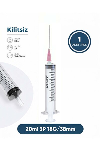 Genject 20 ml. , 3 Parçalı , 18G (1.27mm.), 38mm,Pembe İğneli Şırınga, Enjekt...