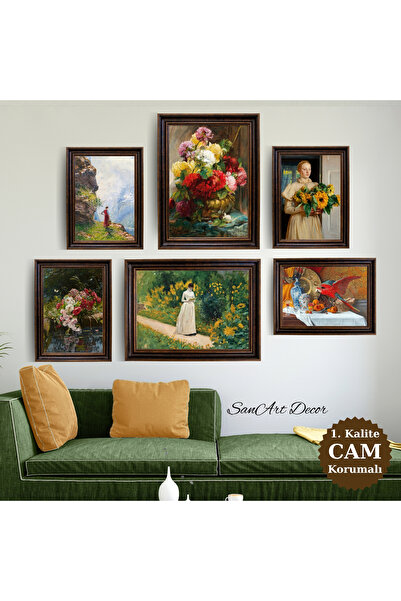 Sanart Set de pictură în ulei înrămat, 6 piese, set de pictură vintage, decor...