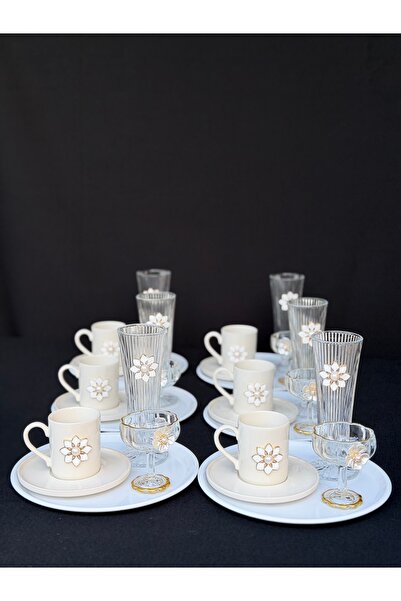 Hediye Köşkü İnci Lotus 6 Kişilik 30 Parça Kahve Sunum Seti Full Set