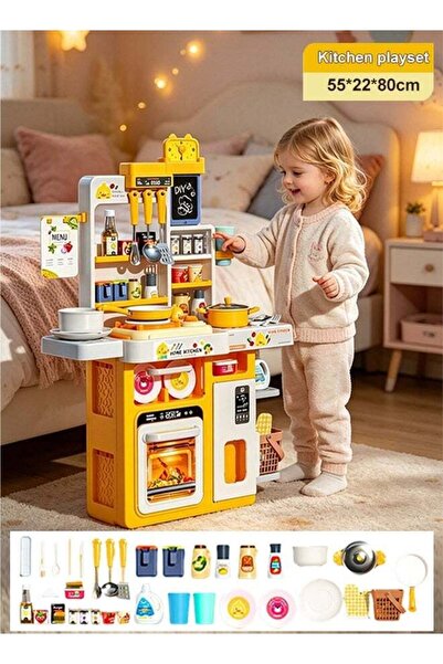 Gerenic 38Pcs Play Kitchen Toy with Realistic Lights Steam & Sounds, Mini Kit...