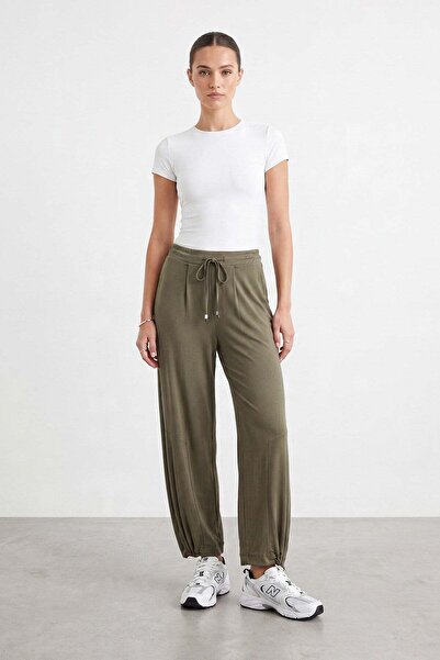 Puane Kadın Paça Detaylı Rahat Kesim Modal Pantolon - 18311PNT - KHAKI