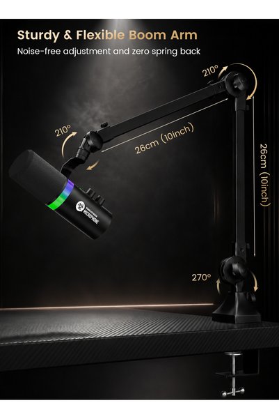 DuneVoyager ميكروفون DM1 للألعاب والبث المباشر/البودكاست، ميكروفون ديناميكي كارديويد USB/XLR، خاصية كتم الصوت باللمس، إضاءة RGB، جودة ممتازة مصنوعة من المعدن بالكامل، مراقبة عبر سماعات الرأس