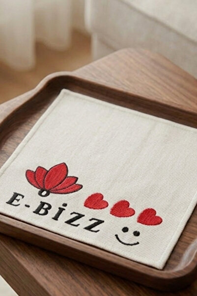 e-Bizz Store 6 Adet Sunumluk Peçete & Nakışlı Kahve Yanı Sunumluk Kokteyl Peçetesi & Bardak Altlığı
