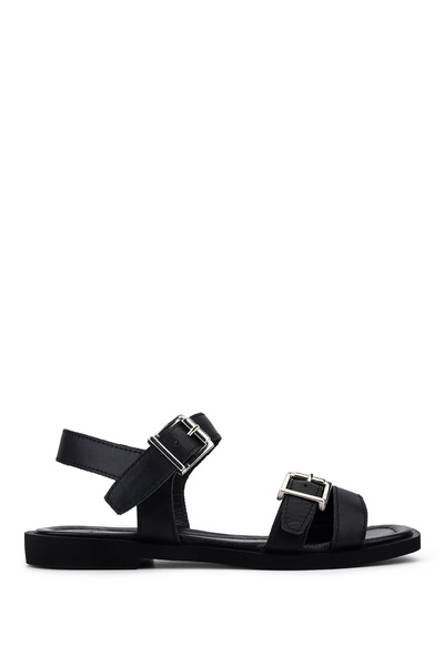 Tamer Tanca Women's Genuine Leather Black Flat Sandals