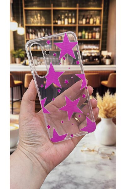 Vip Case Samsung Galaxy S25 FE Uyumlu Pembe Yıldız Desenli Şeffaf Darbe Emici...