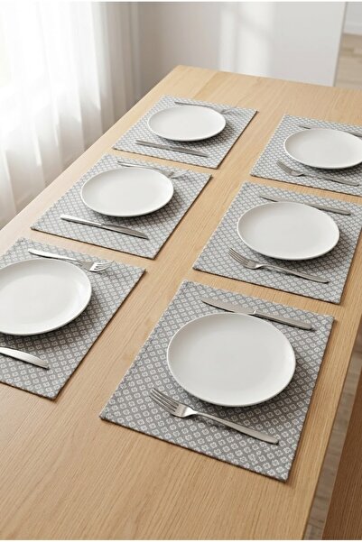 Rona Home Σετ υφασμάτινων σουπλά 6 τεμαχίων, γκρι με λουλουδάτο σχέδιο, ραμμέ...