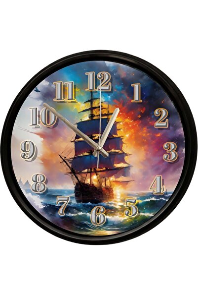 Caseras Sailing Ship in Sunset Theme Decorative Wall Clock 28 cm Silent Mecha...