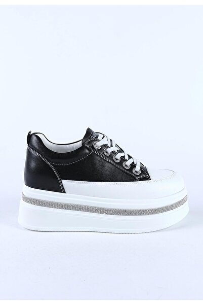 Guja Kadın Hakiki Deri Lastik Bağcıklı Gizli Topuk Dolgu Taban Taşlı Sneaker ...