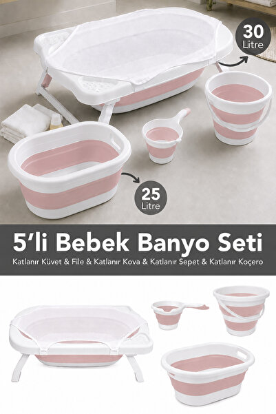 Meleni Baby 5'li Bebek Banyo Seti - Katlanabilir Kaymaz Taban Küvet Sepet Su ...