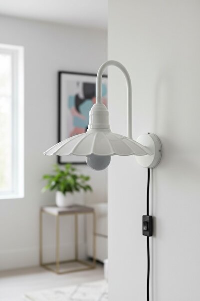 Bamyum Risso White Metal Plug-In Sconce Kitchen Indoor Living Room Cafe Offic...