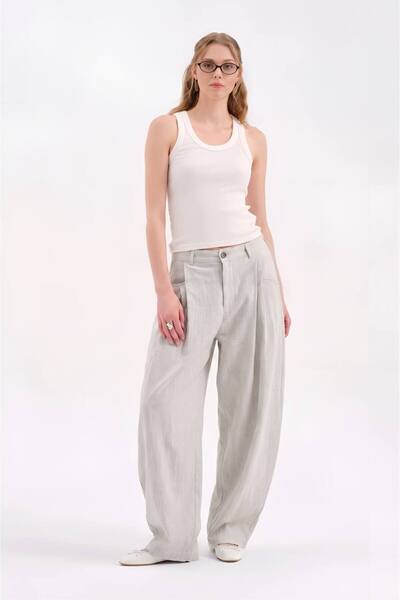 tw3 Women's 100% cotton pile detailed balloon fit design pants