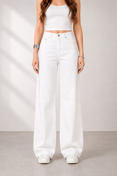 Lighter Jeans White High Waist Wide Leg Palazzo Jean Trousers Loose Fit Casua...