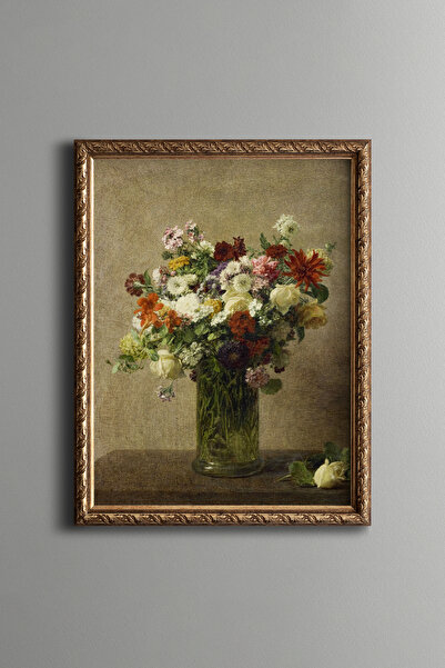 epiqart Garden Flowers in Glass Vase - Vintage Patterned Frame - Slim Model