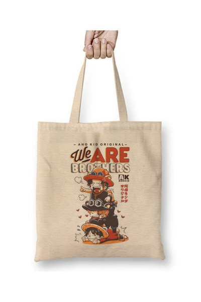 Toyaso One Piece Retro We Are Brothers White Tote Bag Long Handle Shopping Ba...