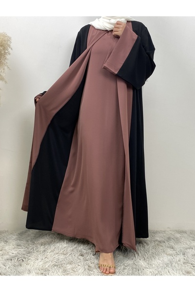 Noon Noora Fashion Splicing Fake Two-piece Pullover Dress Abaya (without head...