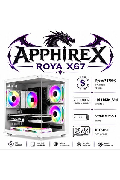 Apphirex ROYA X67 Ryzen 7 5700X 16GB RAM 512GB M2 SSD RTX5060 GDDR7 Masaüstü ...