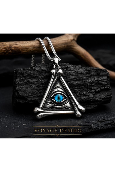 voyageaccessory Paslanmaz Çelik Gotik Tasarım Triangle Gizemli Mavi Göz Üçgen...