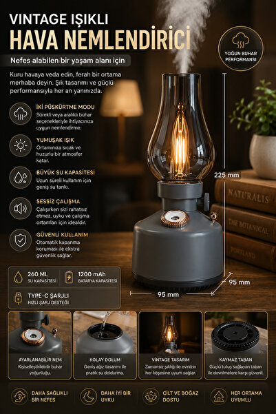 nextbuy Şarjlı Nostaljik Gaz Lambası Aroma Terapi Retro Hava Nemlendirici Dif...
