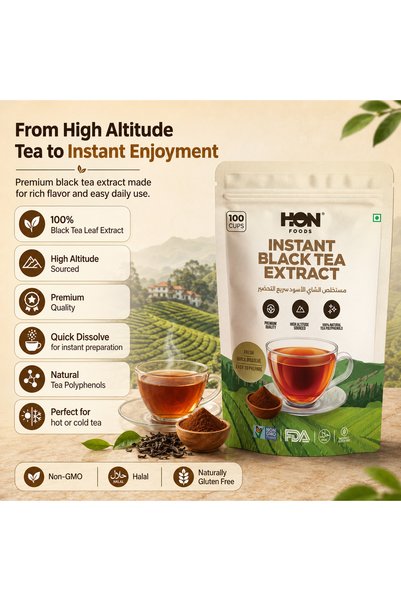 HON FOODS Black Tea Extract Powder 100g - HOT / ICED 100 Cups- High-Altitude Tea Extract - Instant Dissolve - Rich in Natural Tea Polyphenols - No Preservatives - No Additives - No Artificial colors