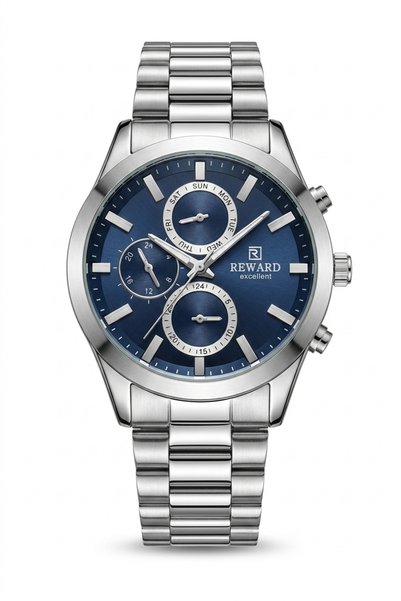 Reward Men's Silver Metal Cord Navy Blue Dial Wristwatch with 2 Year Warranty