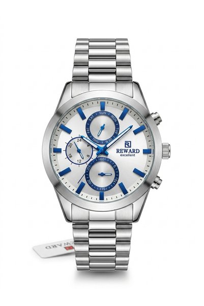 Reward Men's Silver Metal Cord Blue Index White Dial Wristwatch 2 Year Warranty