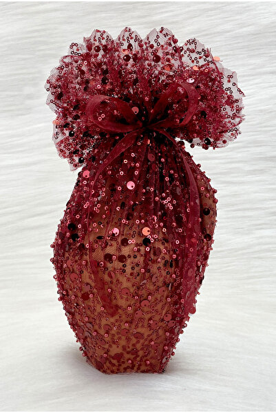 ZEYMERADE Burgundy Test, Sparkling Sequins and Beads Decorated Bridal Henna N...