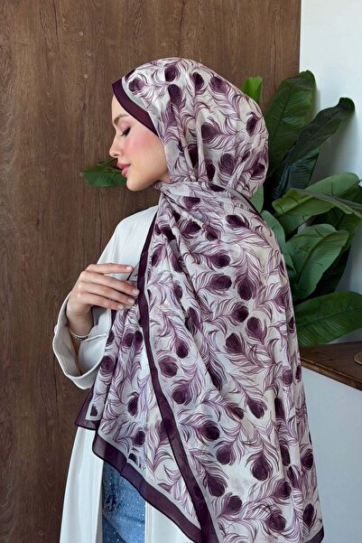 Hazamoda Feather Patterned Shawl Plum