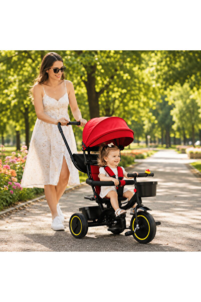 Bebelul Tricicleta Premium pliabila 5 in 1 copii cu scaun rotativ 360° cu poz...