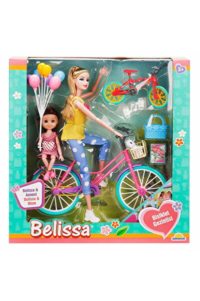 Belissa Set de joaca papusa bruneta si mama ei pe bicicleta