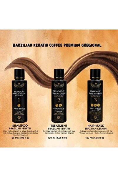 Vintage Brazilian Keratin Hair Treatment Kit 3-Step Straightening Set with Coffee Extract 120ml x 3