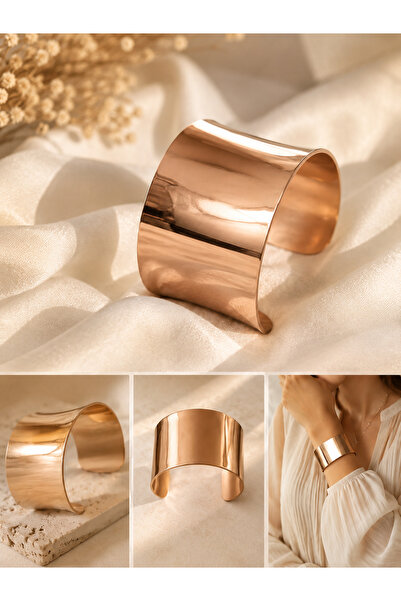 SELGORA Rose Gold Geniş Kelepçe Bileklik – Minimalist Şıklık