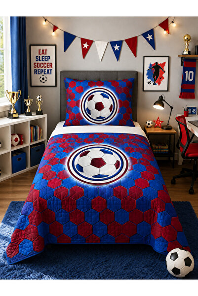 Bebişim Halı Burgundy Blue Fan Children's Room Single Pique Bedspread