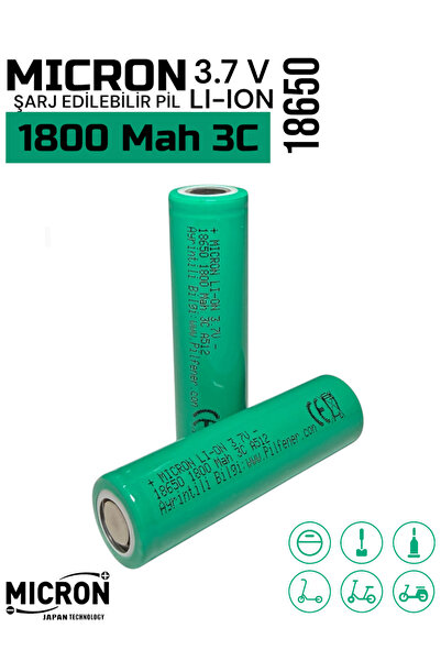 Micron 18650 Şarjlı Pil 3.7V 1800mAh 3C Li-Ion Batarya Pil