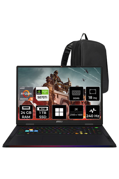 MSI Raider A18 HX AMD Ryzen 9-8940HX RTX 5070 Ti 12GB 140W 24GB RAM 1TB SSD 1...