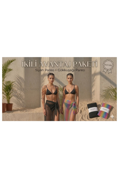 KİM Kİ O PAREO 2-dijelni povoljan set za plažu - crna mreža i dugi pareo set ...
