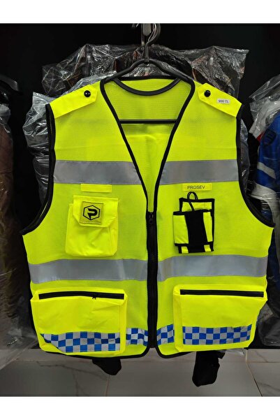 Prosev Motosiklet Reflektörlü Yelek Polyester Kumaş Çok Fonksiyonlu Cepler Mo...