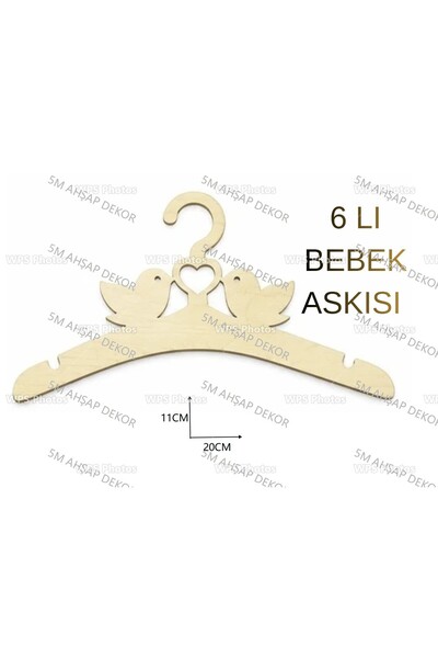 5M AHŞAP DEKOR Wooden Baby Clothes Hanger 20cm X6 Pieces