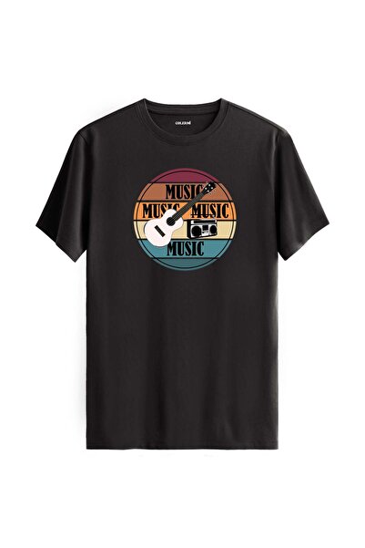 Colermi Guitar and Retro Music Themed T-Shirt