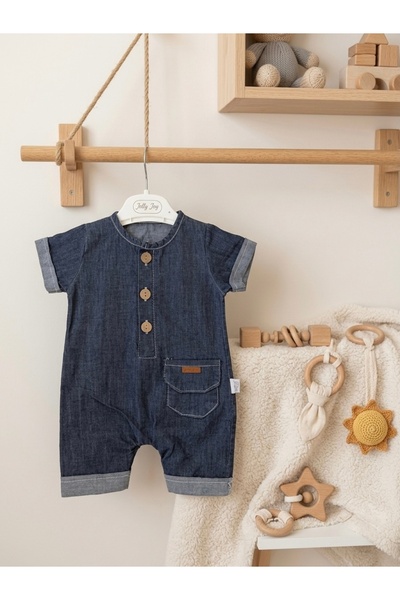 Jolly Joy Minaze Collection Düğme Detaylı Bebek Kot Tulum -Erkek Yazlık Bebek...