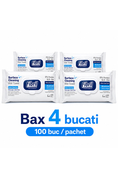 Fibril Bax 4 Pachete Surface Cleaning Wet Towel, Servetele Umede pentru Supra...