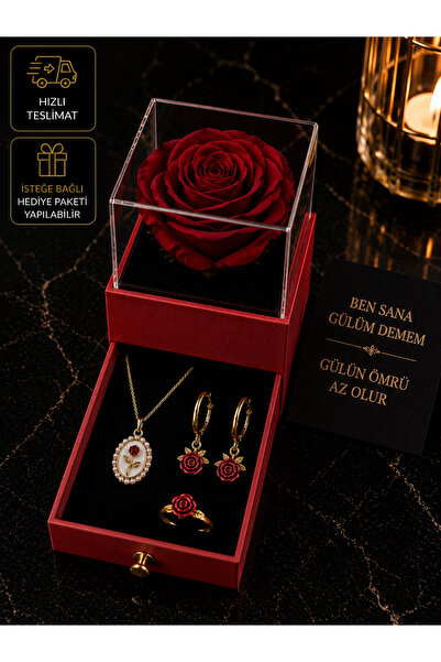 PURE BERRY GÜLLÜ KUTUDA GÜL KÜPE YÜZÜK VİNTAGE GÜL KOLYESİ ÖZEL GÜN SEVGİLİLE...