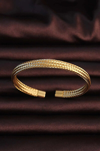 ALKASAZ 316L Steel Gold Color Straw Look Men's Bracelet