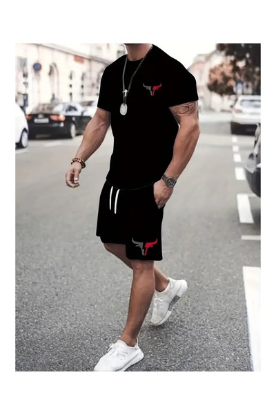 LOTS MODA Men's Printed Bottom Top Set - T-Shirt Shorts Set