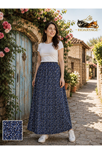 hoaryage Elastic Waist, Vibrant Colored Patterned Viscose Printed Fabric Maxi...