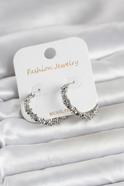 STİLLOVE Silver Color Brass Serrated Model Women's Earrings