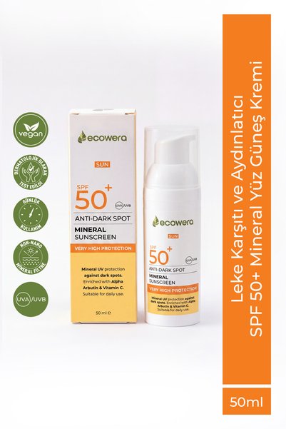 Ecowera Anti Dark Spot SPF 50+ Leke Karşıtı ve Aydınlatıcı Mineral Yüz Güneş Kremi 50 ml
