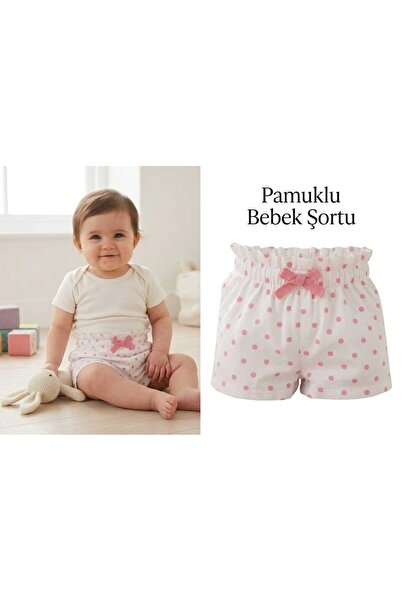 Markasız ucuz pembe puantiyeli şort